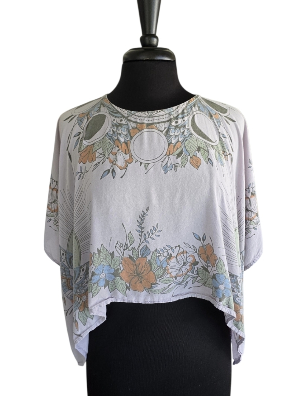 Vintage Y2K Lakhays Los Angeles Poncho Top Floral Boho Babe Cropped Retro Blouse